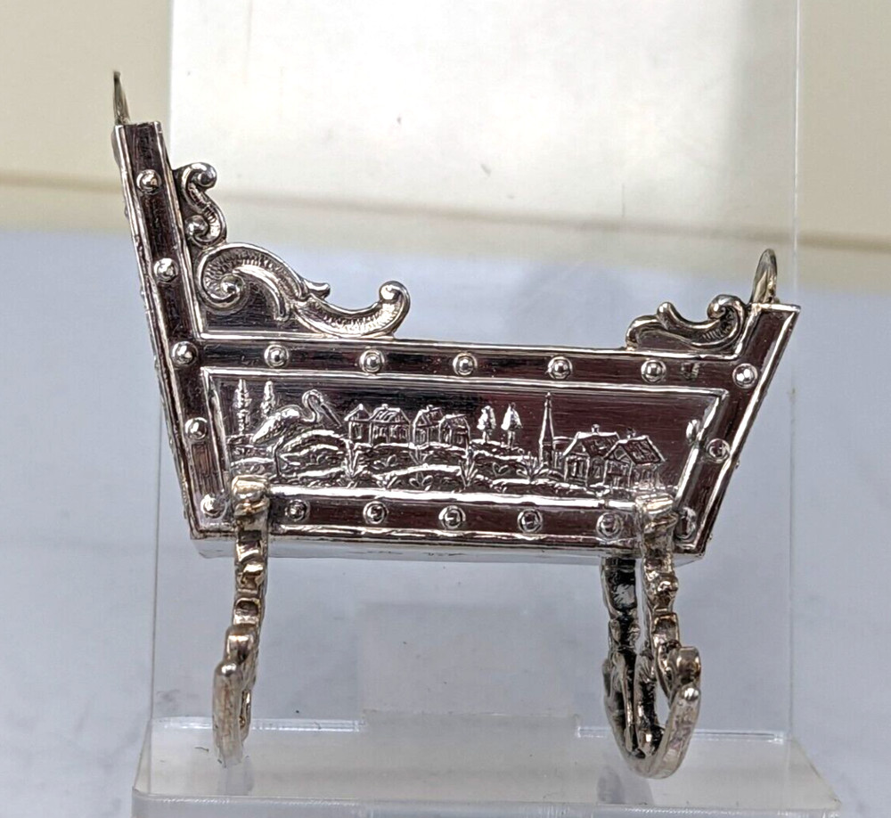 1899 Victorian baby’s Solid silver miniature cradle with gold guilded interior