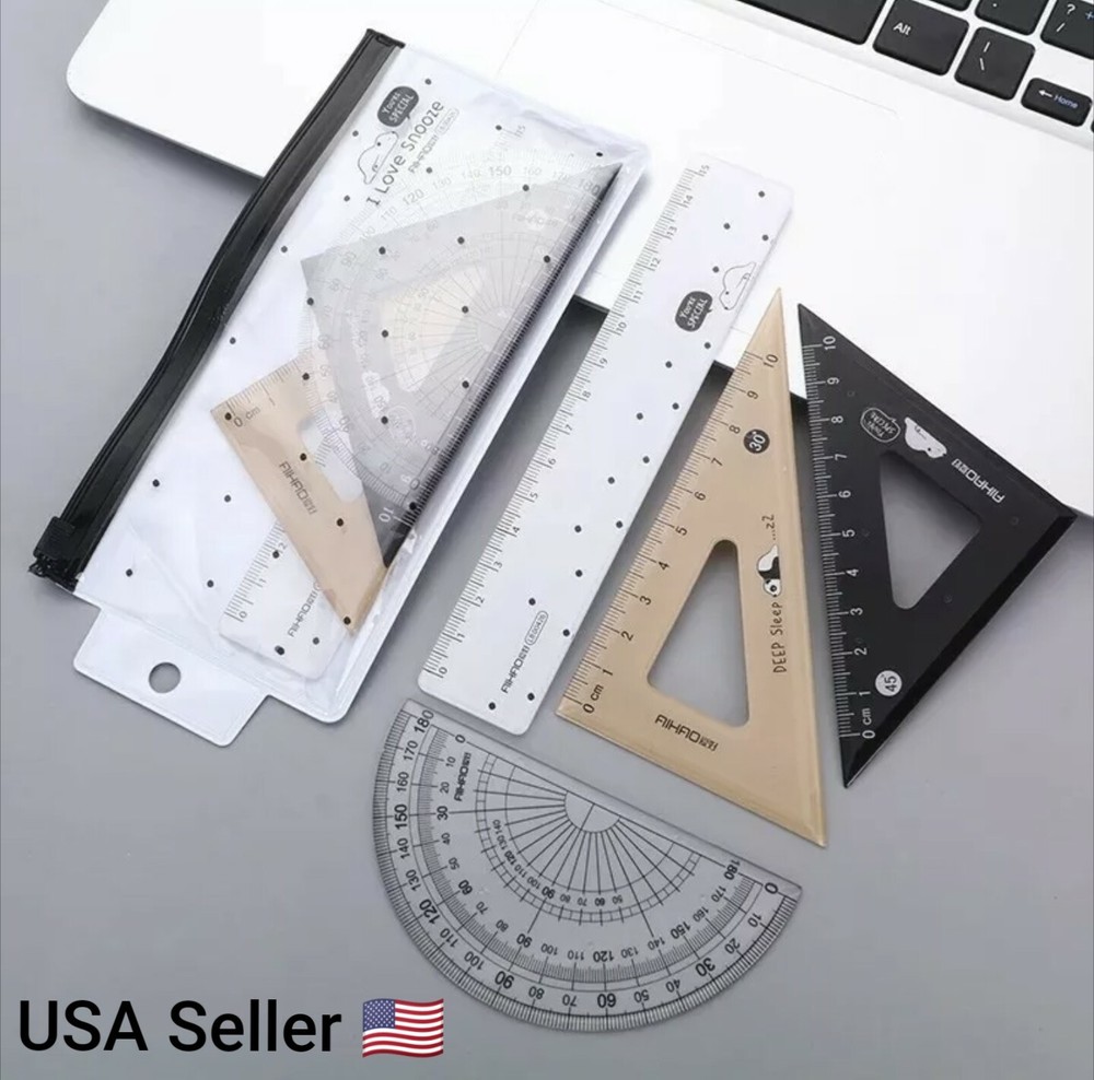 4 pcs/set Kawaii Lying Bear Plastic Straight Triangle Ruler Protractor Drafting