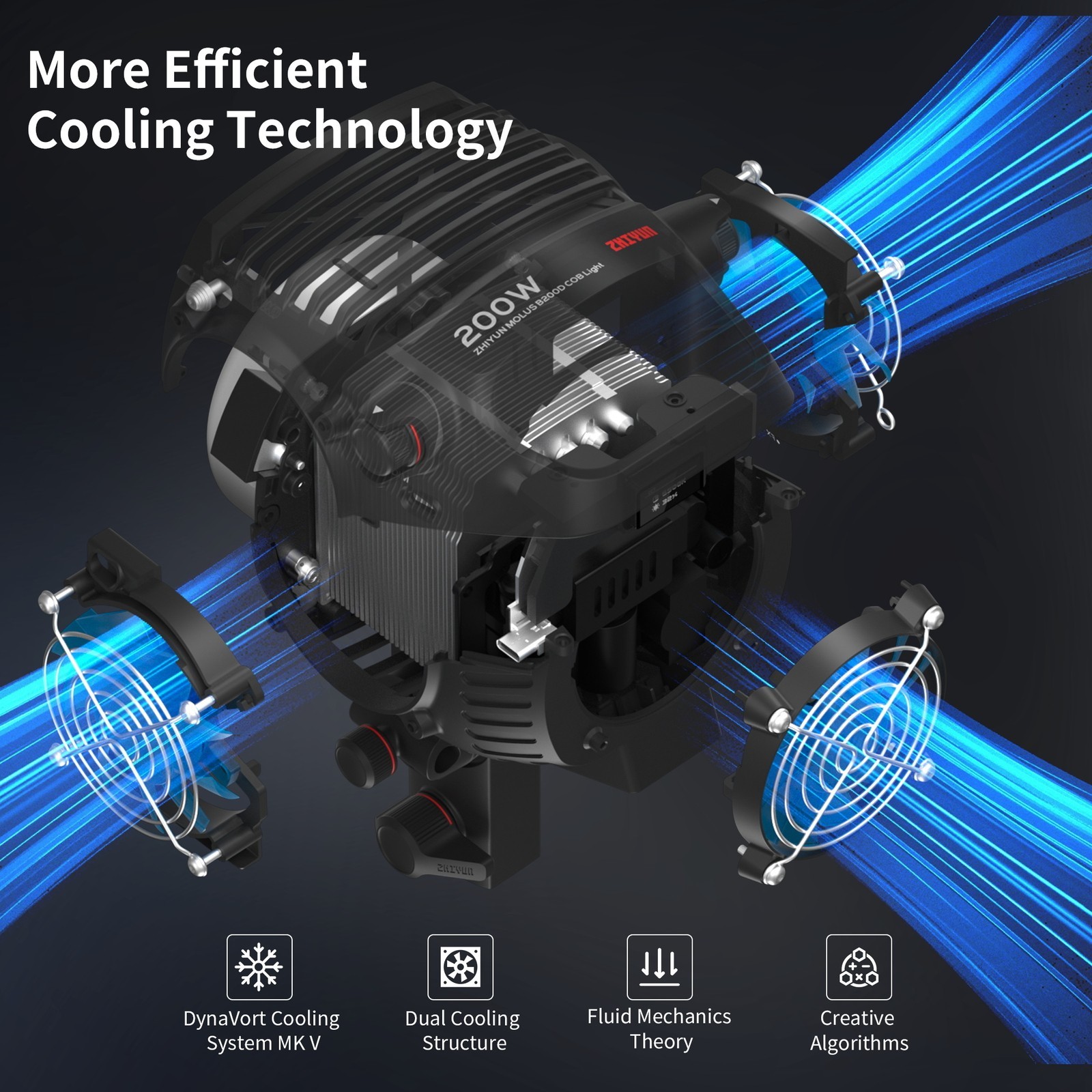 Zhiyun Molus B200 COB Video Light 200W Bi-Color 2700K-6500K APP Control Dimmable