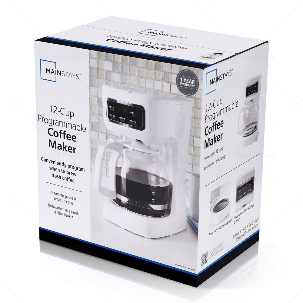 Mainstays Black 12-Cup Programmable Coffee Maker with Auto Shut-Off Feature