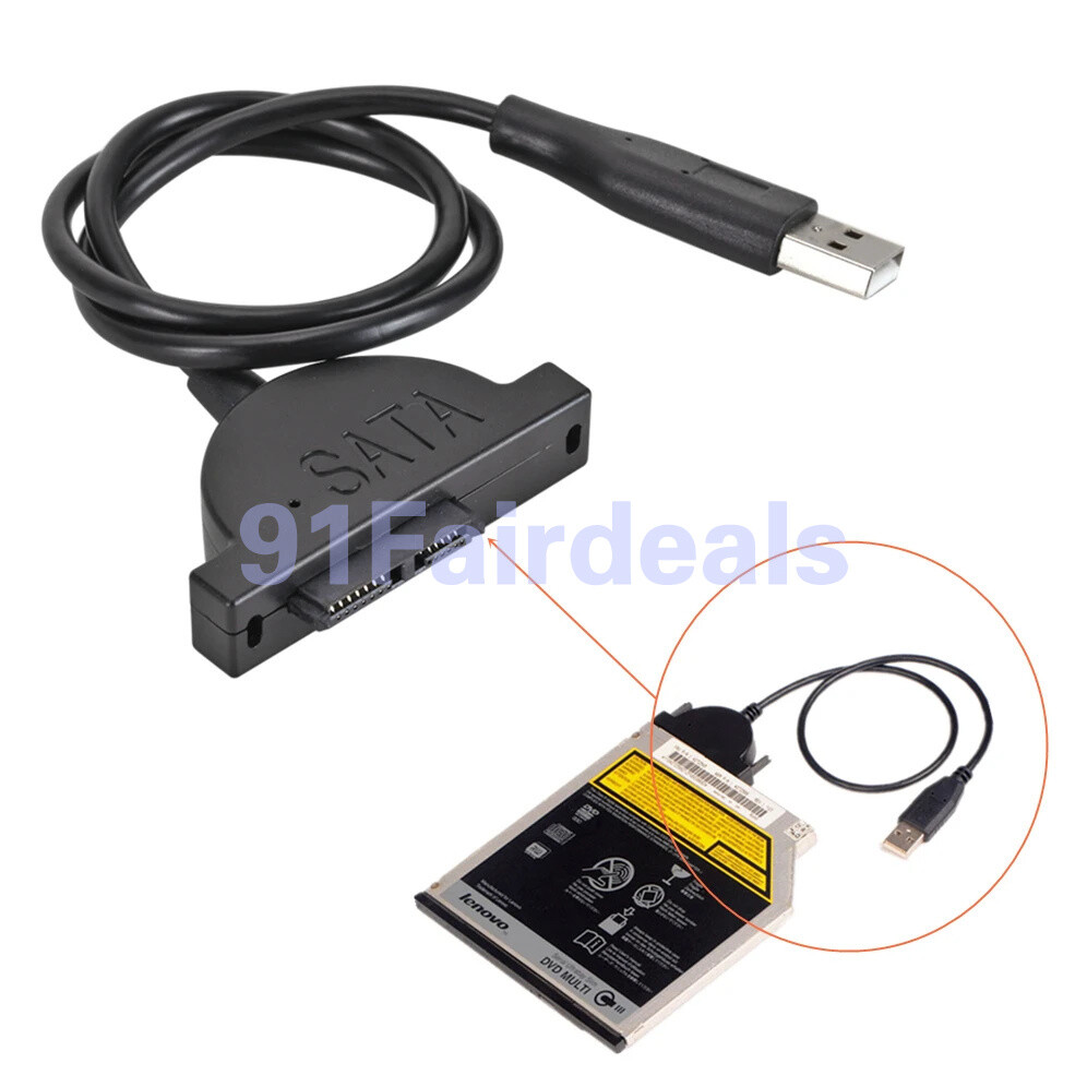 USB 2.0 to Mini SATA 7+6 13Pin Adapter Cable for Laptop CD/DVD ROM Drive