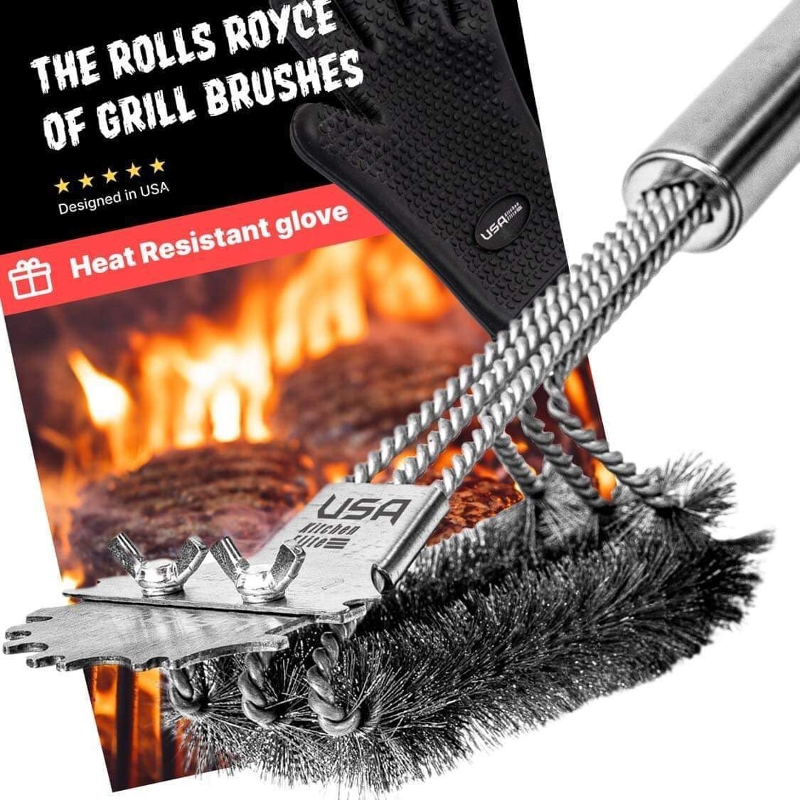 The Rolls Royce of Grill Brushes Stainless Steel BBQ Durable Double Scraper