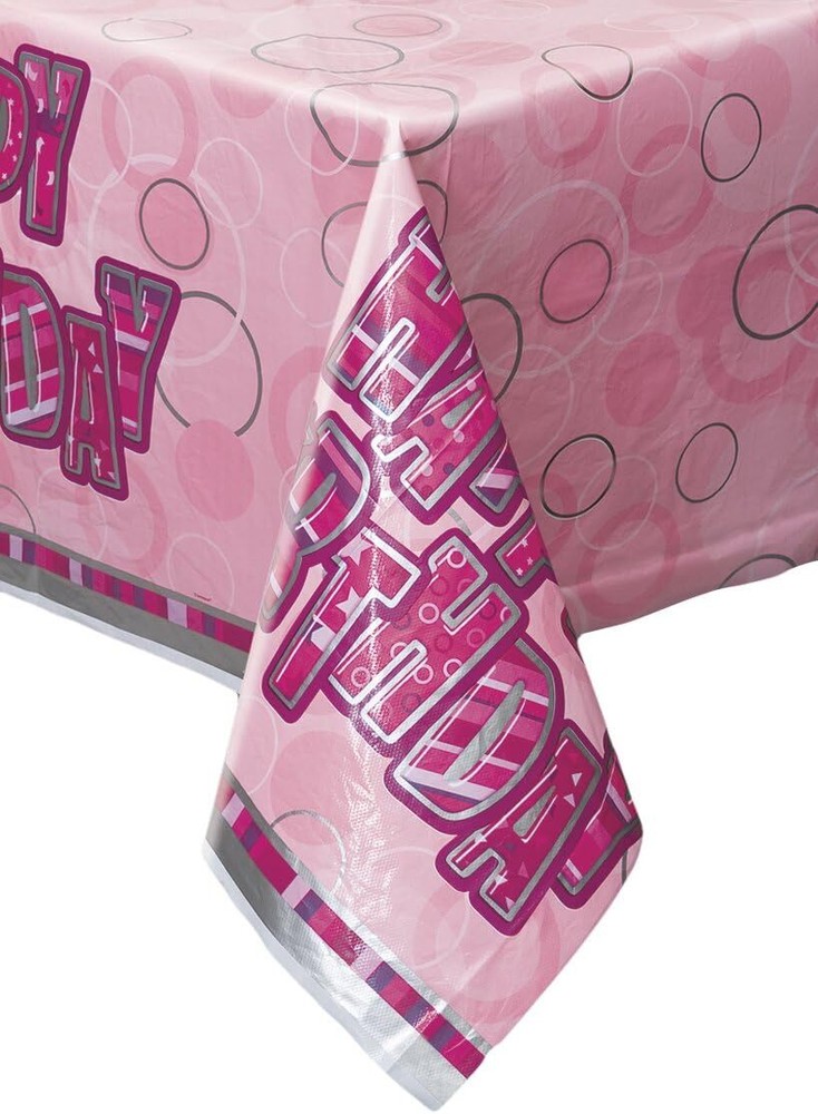 Unique - Glitz Birthday Plastic Tablecloth, 7ft x 4.5ft