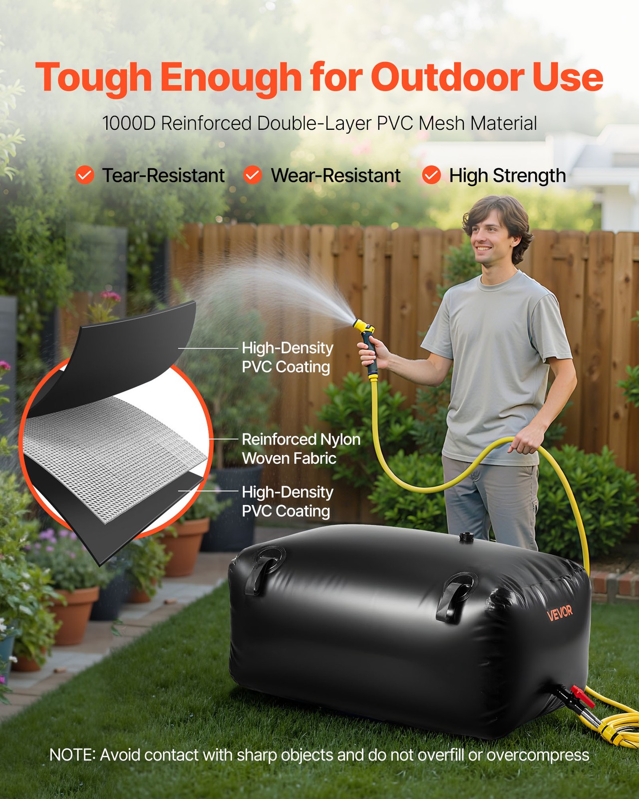 VEVOR 63.4 Gal Collapsible Water Storage Bladder 1000D PVC Water Storage Bag