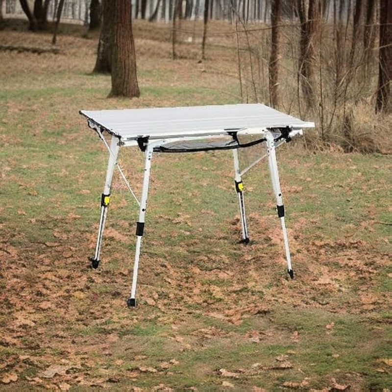 Adjustable Folding Camping Table W/ Storage Mesh Quick Setup Telescoping Legs US