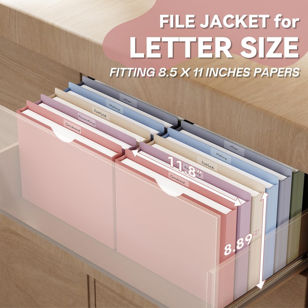 Plastic 1 Inch File Jackets Letter Size, Expanding File Folde for Documents,U...