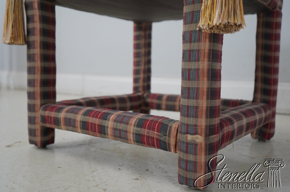 69619: Pair Custom Upholstered Plaid Print Upholstered Square Stools