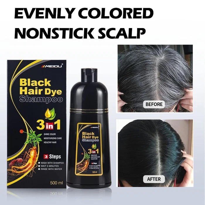 Black Hair Dye Shampoo Instant 3 in 1 Grey Coverage