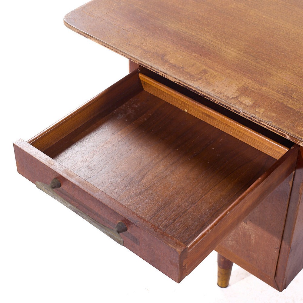 Jens Risom Style Jackson Mid Century Cane and Walnut Executive Desk