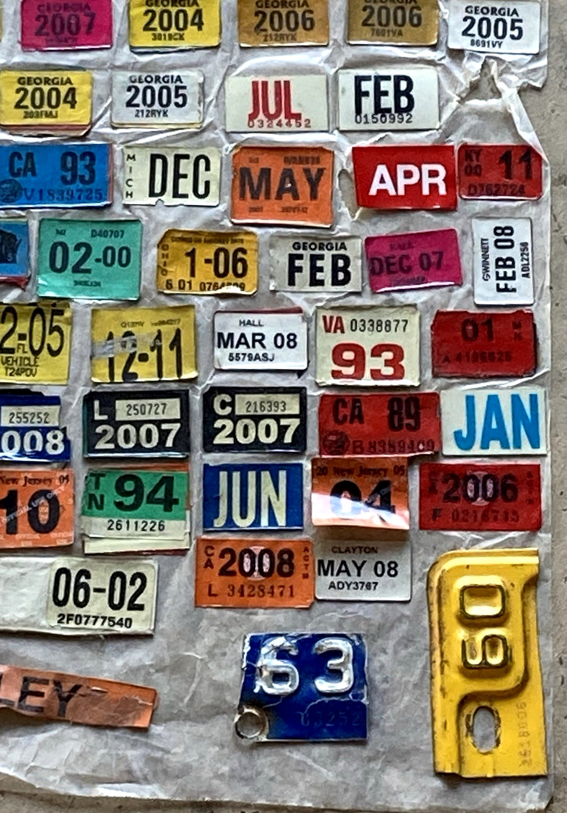 LOT Salvaged license plate decals stickers tabs tags FL GA IL ME WI NJ AK MI etc