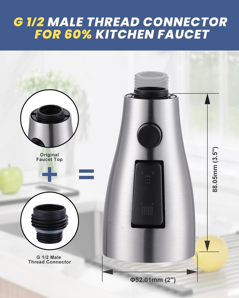 Metal Pull Down Spray Head For Kitchen Faucet 3function Sink Spray Nozzle With 9