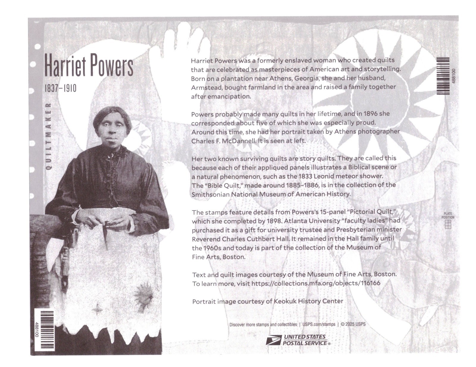 US - Pane of 20 - Sc# 6058a-61a - Harriet Powers - MNH