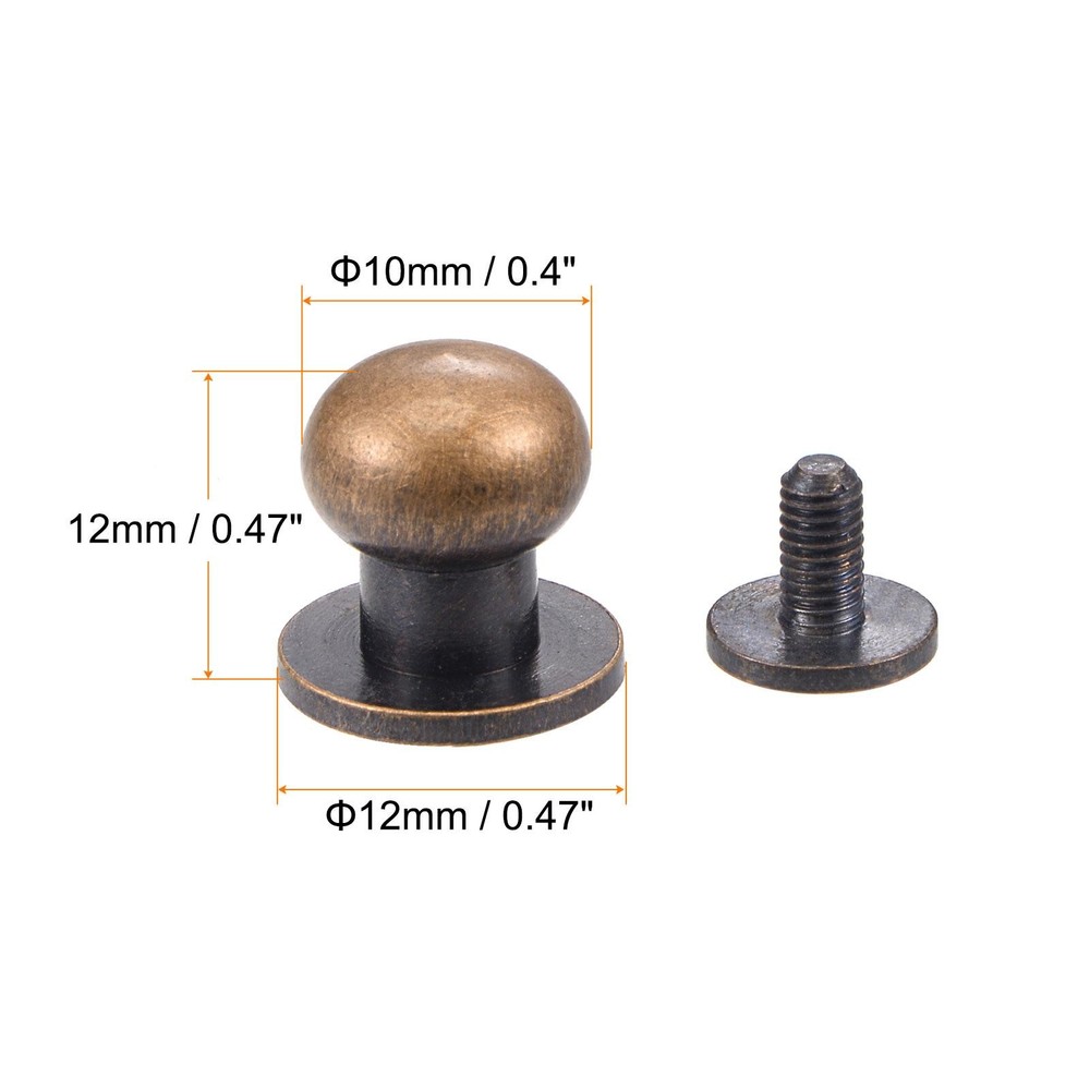 5 sets 10mm brass round button head screw rivets pin fixing, copper tone