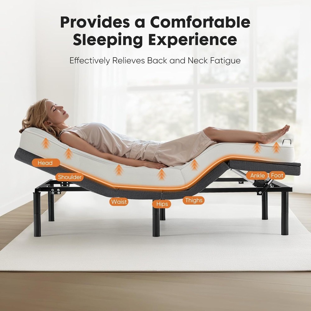 Full Queen Electric Adjustable Bed Frame Ergonomic Bed Base with Wireless Remote