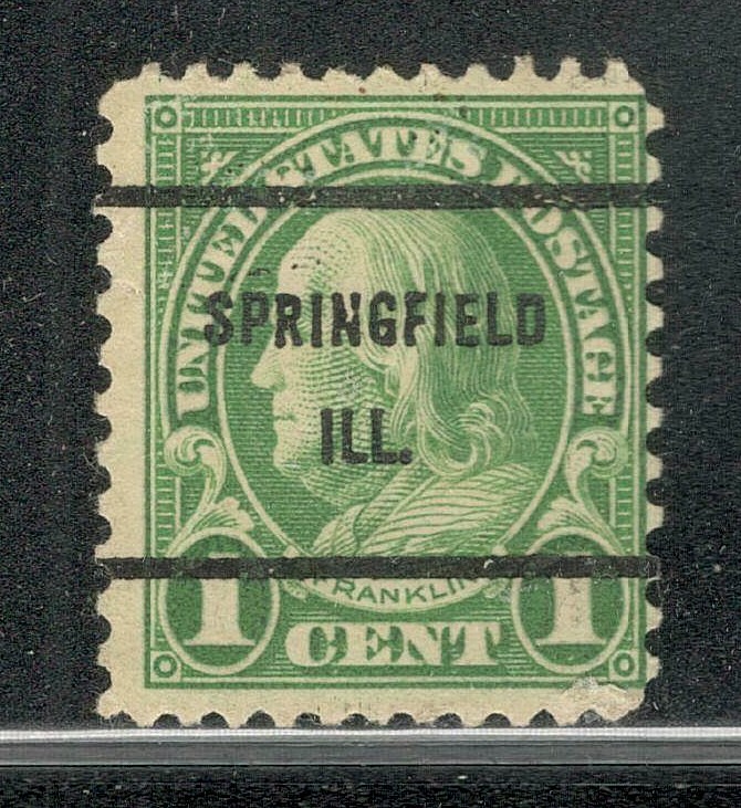 Sc # 632 ~ 1 cent Franklin Issue, Precancel, SPRINGFIELD ILL.