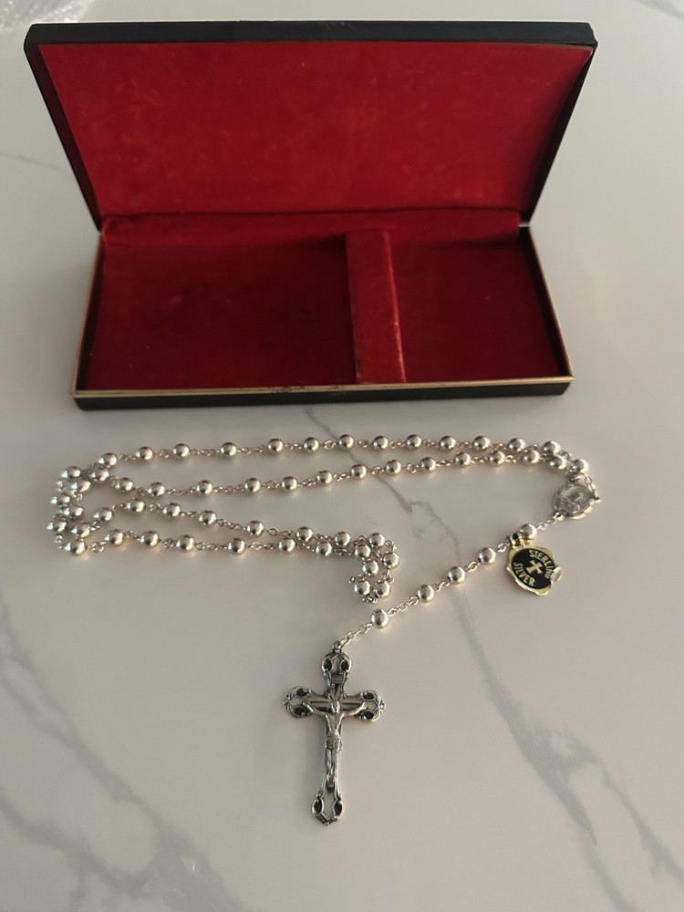 Creed Sterling Silver Christian Rosary Crucifix Medals 7mm Beads 46g