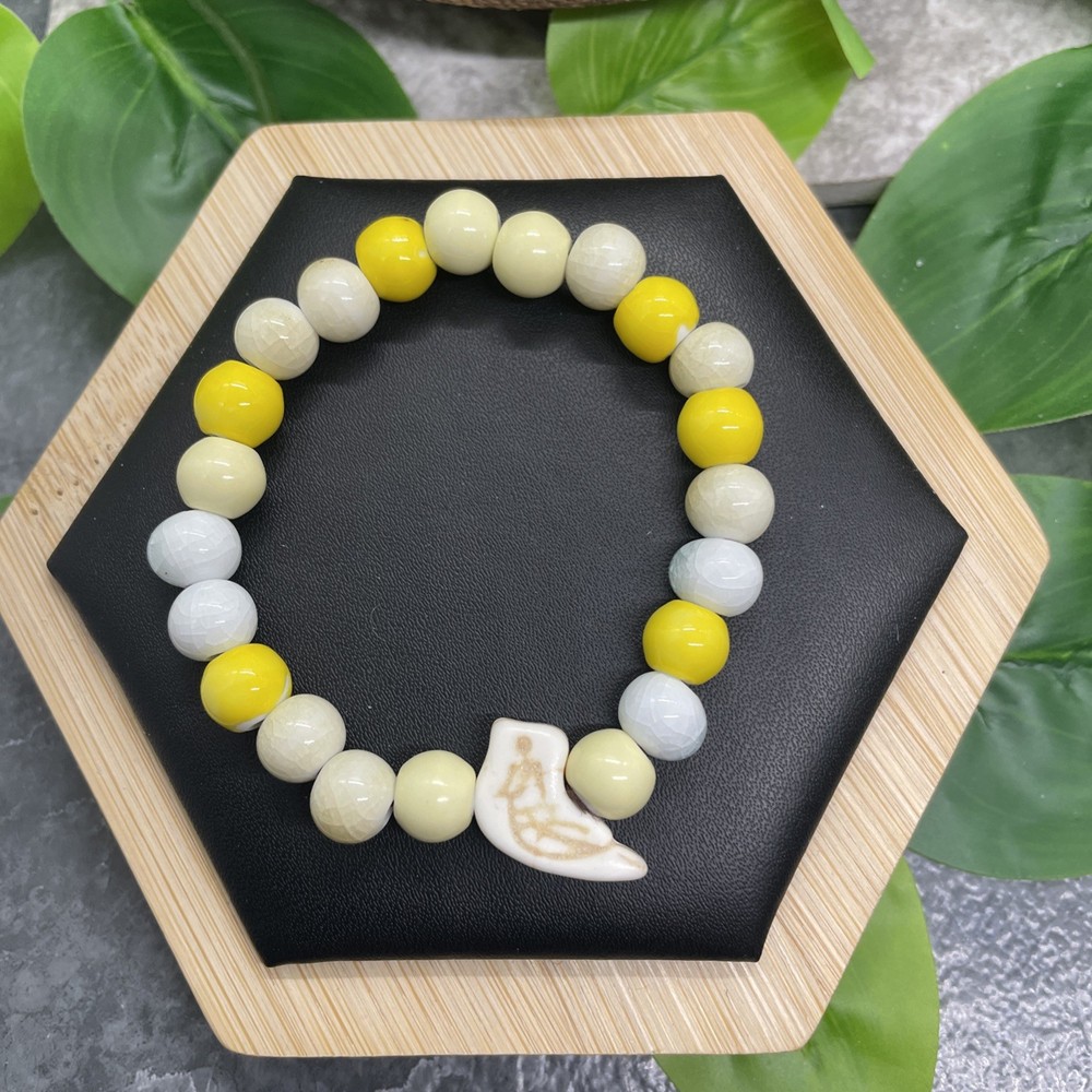 Handmade Ceramic Bead Beaded Stackable 6” Plus Stretch Bracelet New B4