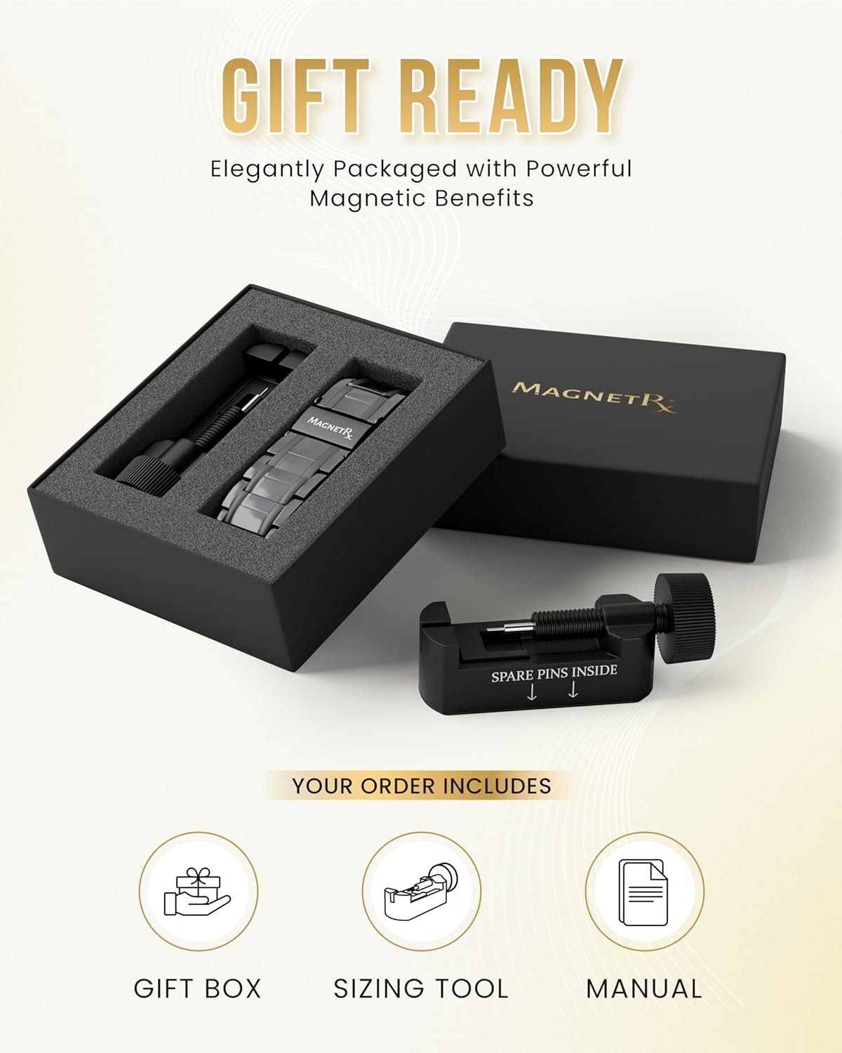 MagnetRX® 3X Strength Magnetic Bracelets for Men Titanium Bracelet (Gunmetal)