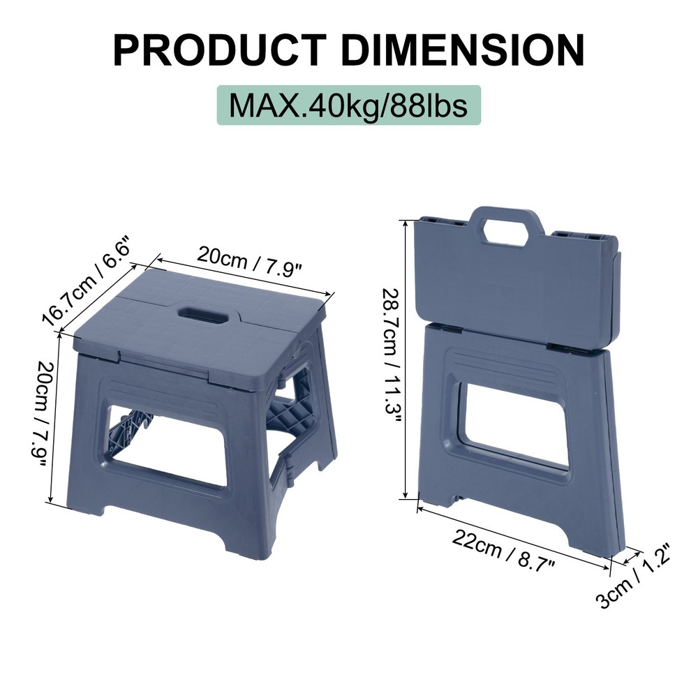 8" Folding Step Stool for Adults 88 lbs Capacity Blue