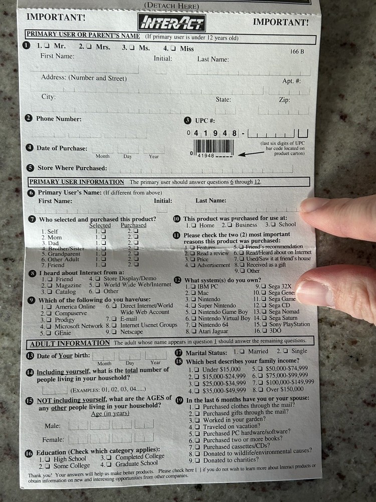 InterAct Product Reg Registration Card Insert