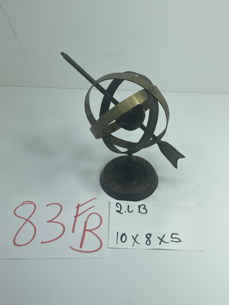Vintage Brass Armillary Sphere / Globe 8” Tall Missing Arrow Point