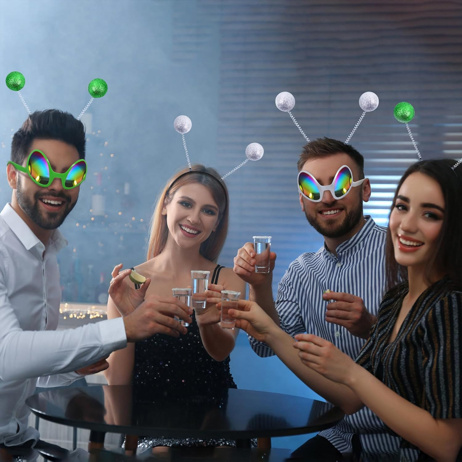 2 Pairs Alien Headband and Glasses, Alien Antenna Headband for Adult Women Space