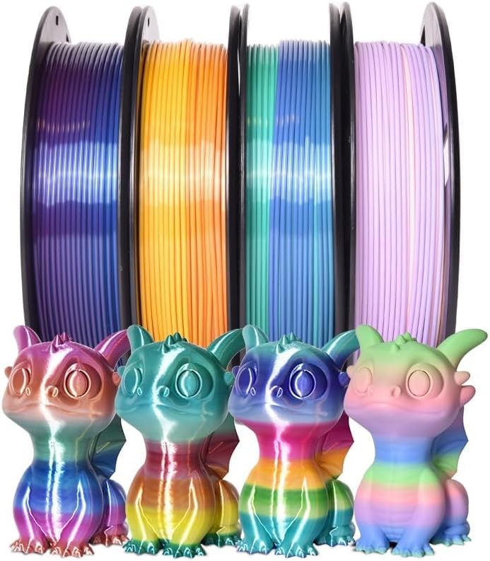 RAMBERY 3D Printer Filament Bundle Silk Shiny Rainbow PLA Filament, Multicolore