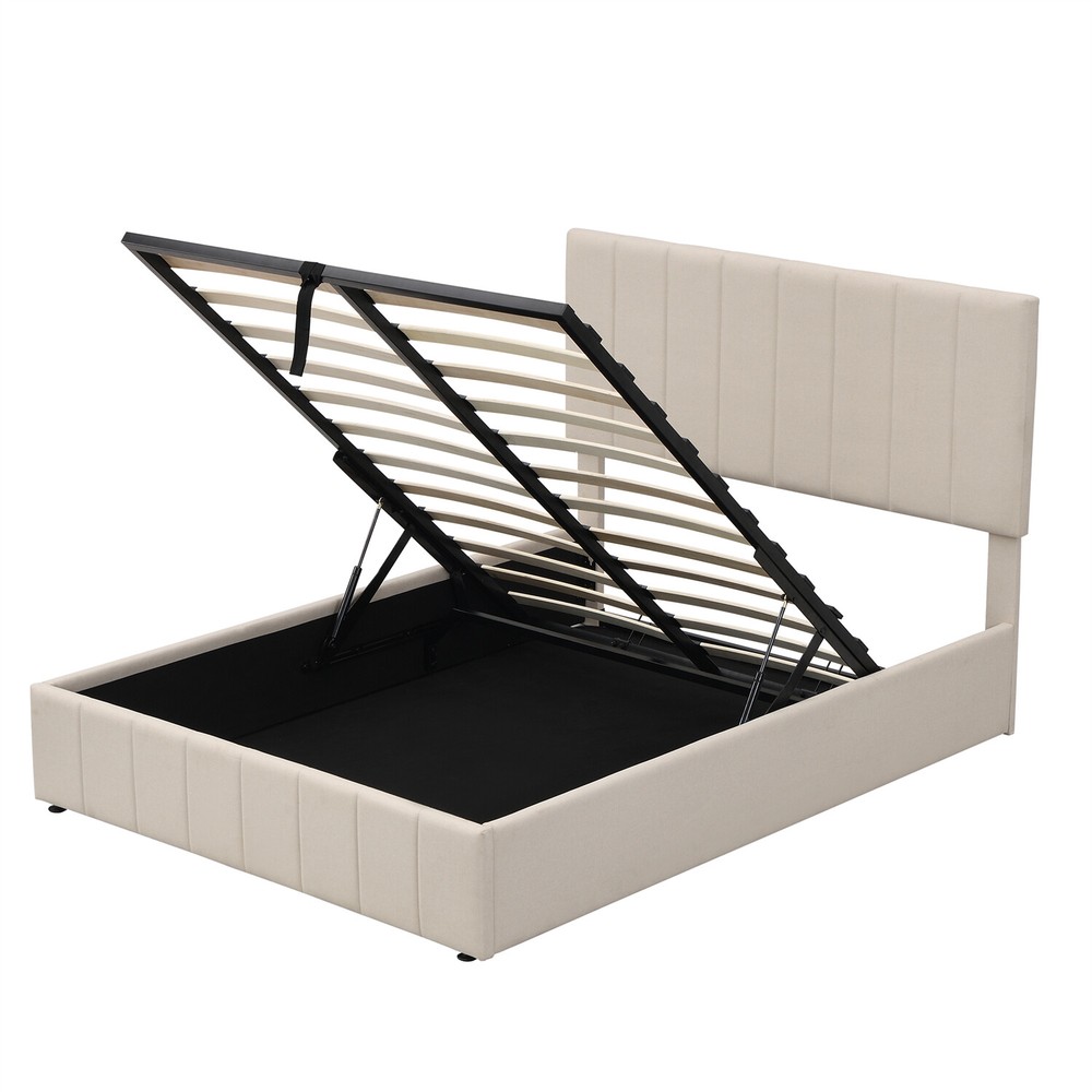 Full Size Bed Frame Upholstered Platform Bed w/ Hydraulic Storage System