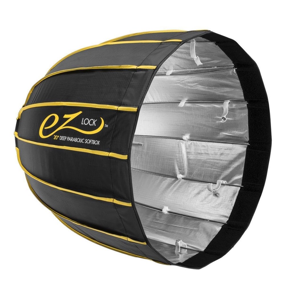 Glow EZ Lock 20" Deep Parabolic Quick Softbox, 16-Sided black, silver