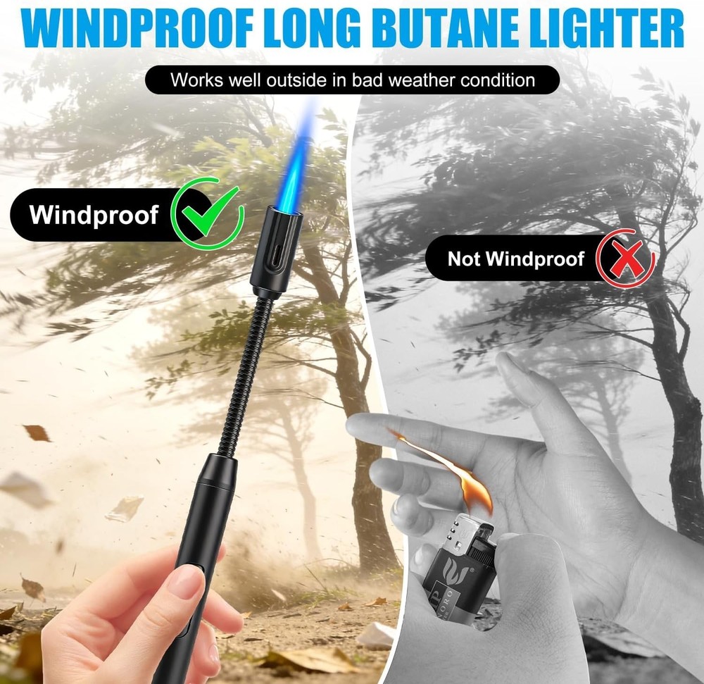 Long Grill Lighter,Refillable Butane,Windproof Flexible with Visual Fuel Wind...