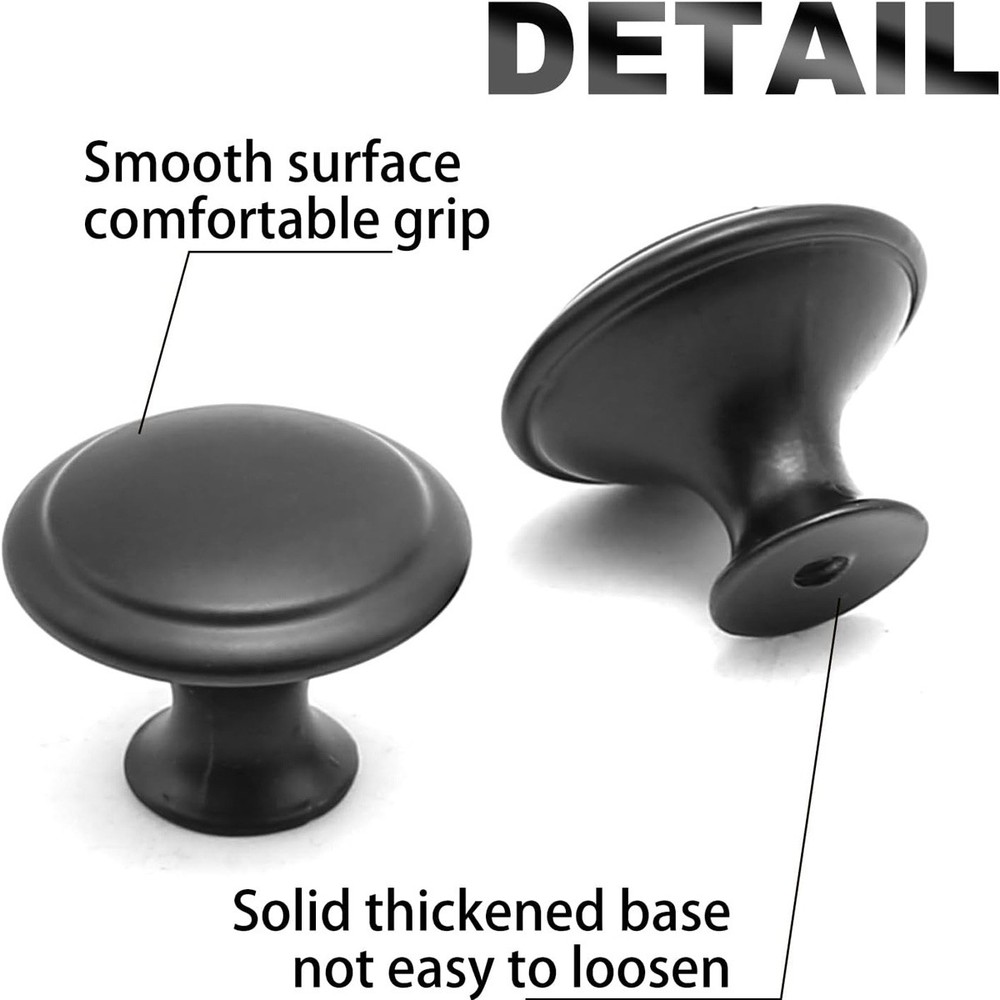 30 Pack Matte Black Kitchen Cabinet Knobs Round Drawer Pulls Stainless Steel