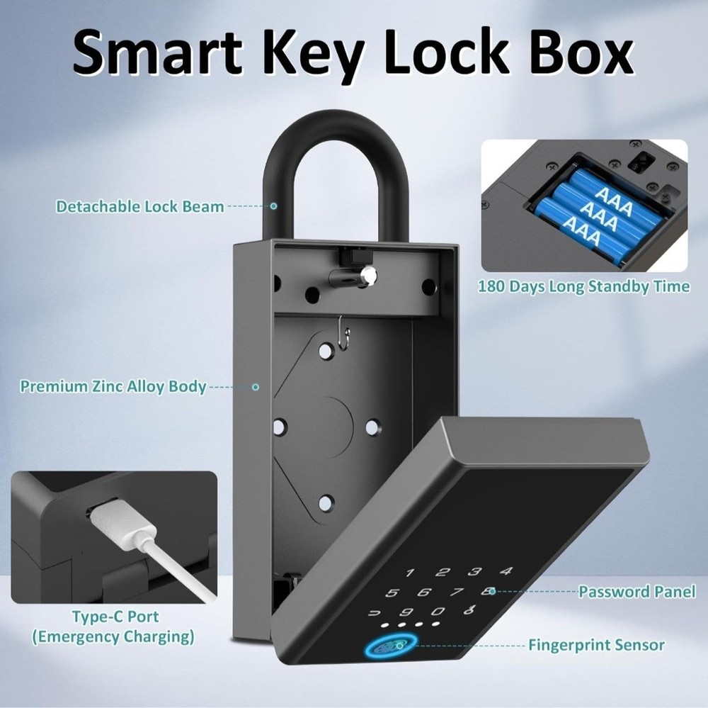 Fingerprint Key Lock Box with Code, Wireless Digital Lock Box with Bluetooth APP