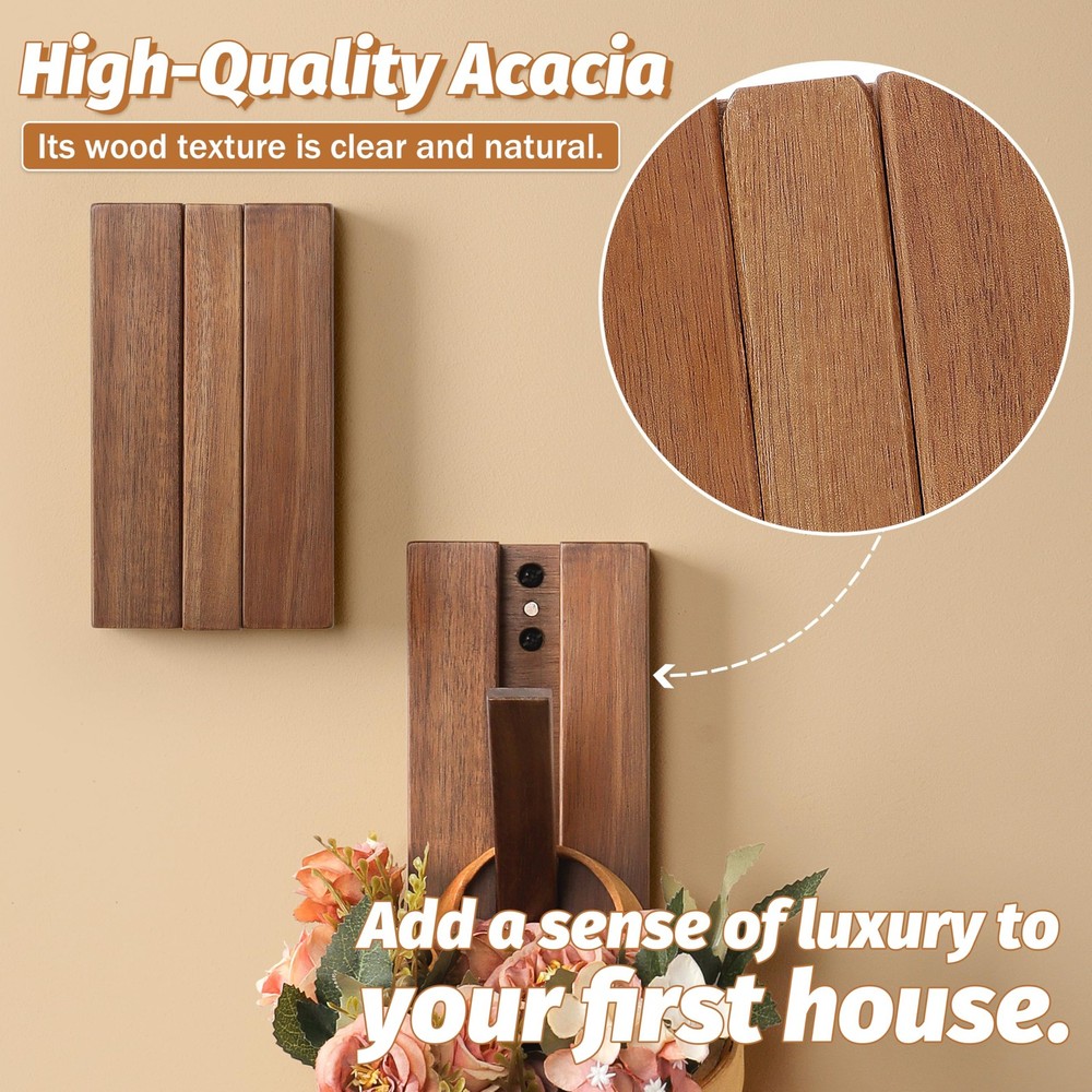 Foldable Wall Hooks 2Pack: Rustic Wooden Coat Hooks Mounted for Heavy Duty Ha...