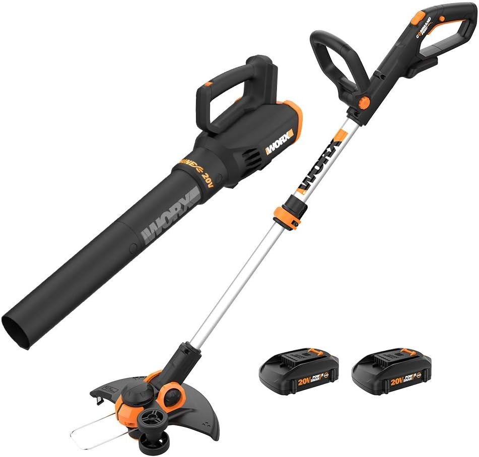 WORX WG928 20V Cordless String Trimmer & Leaf Blower Combo – 2 Batts
