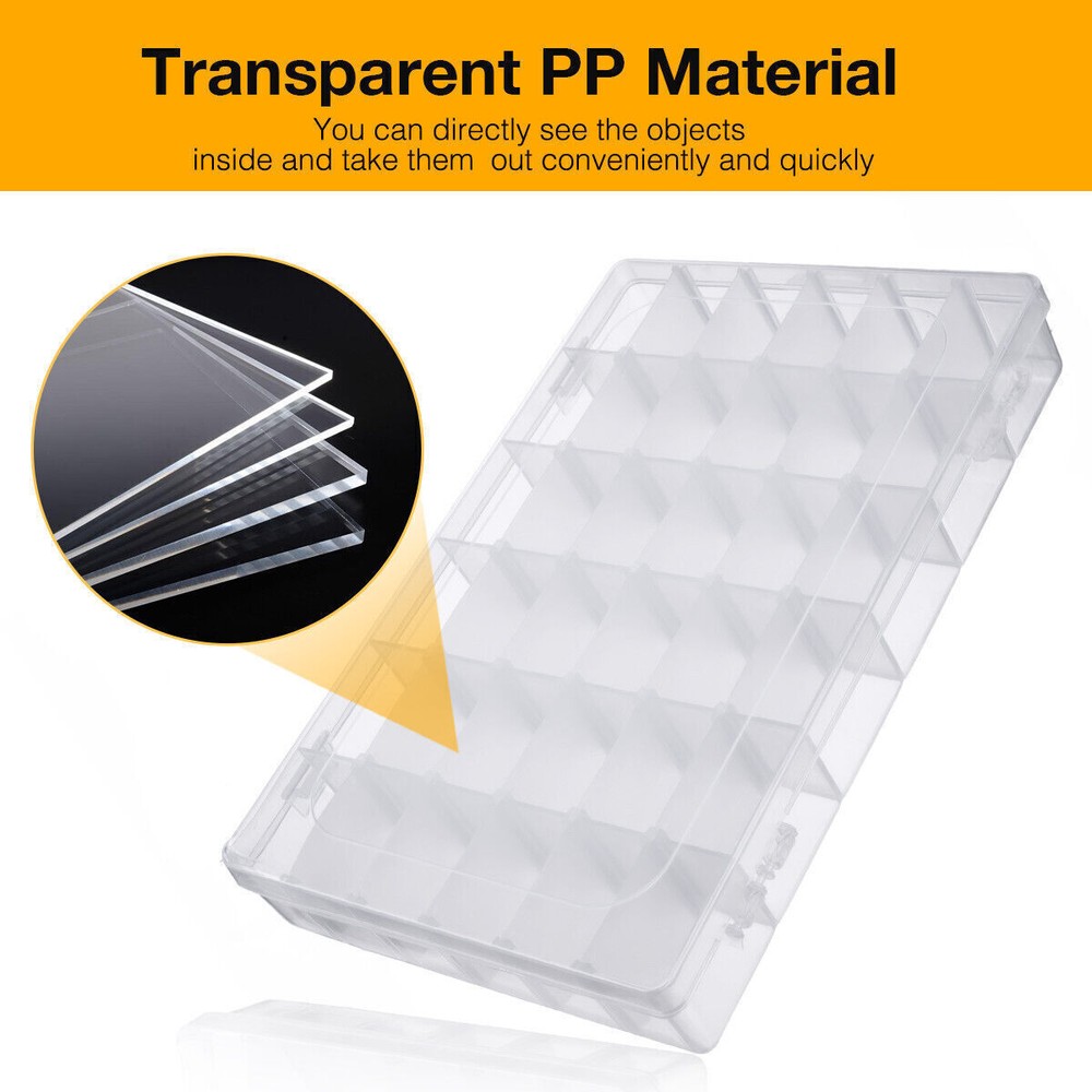 3 Pack 36 Grids Clear Plastic Organizer Storage Box Container Craft Adjustable