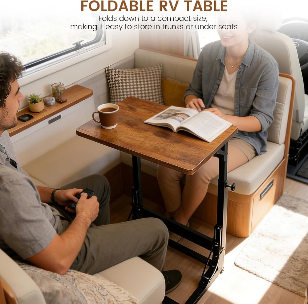 Folding Side Table Adjustable C-Shaped End Table Couch Metal Frame TV Tray Table