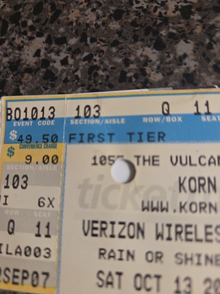 Korn Ticket From October 13 2007 In Birmingham Alabama