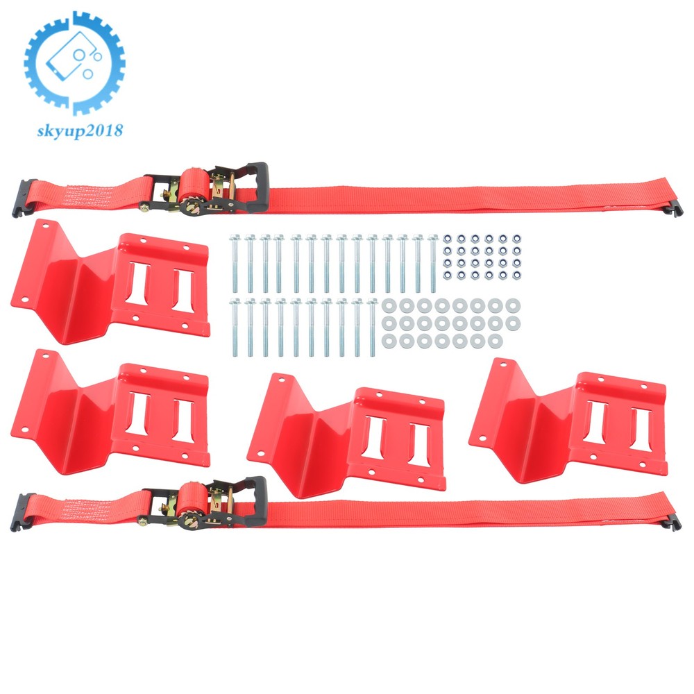 For ATV Trailer UTV Red E Track Wheel Chock Set&8' Red Ratchet Straps Polyester
