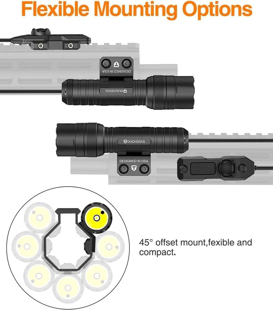 Rechargeable Mlok Tactical Flashlight with 240m Range & Waterproof Design