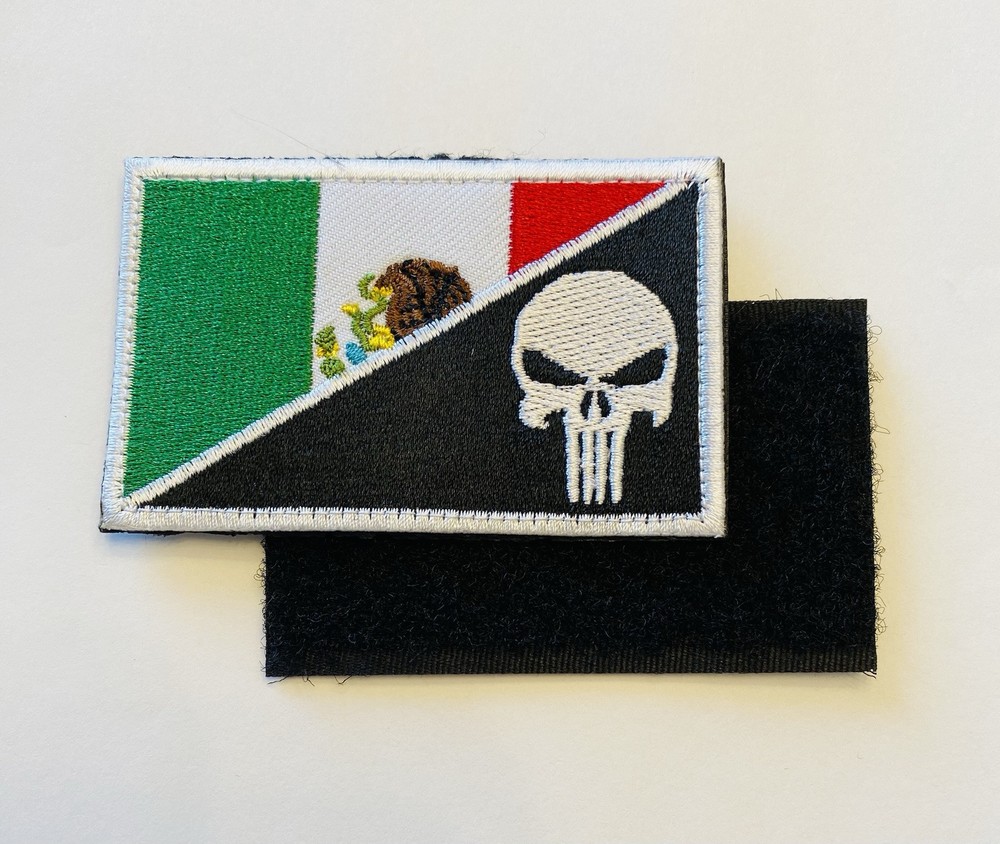 MEXICO FLAG PUNISHER TACTICAL MORALE HOOK & LOOP  EMBROIDERED  PATCH