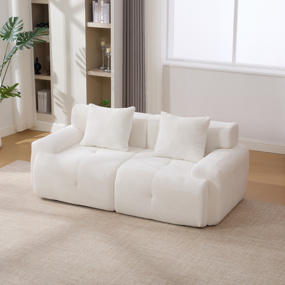73" Modular Sectional Sofa Loveseat w/ 2 Pillows, Tufted Polyester Ivory