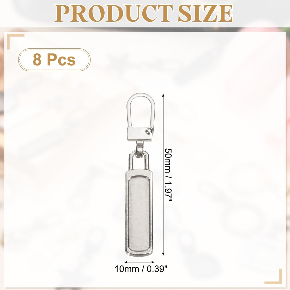 8Pcs Zipper Pull Replacement, Rectangle Detachable Tiny Zipper Slider, Silver