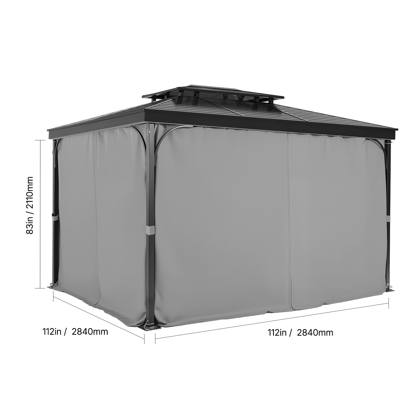 Gazebo Privacy Curtain 10' x 10' x 6.9' Waterproof Gazebo Curtains Gray