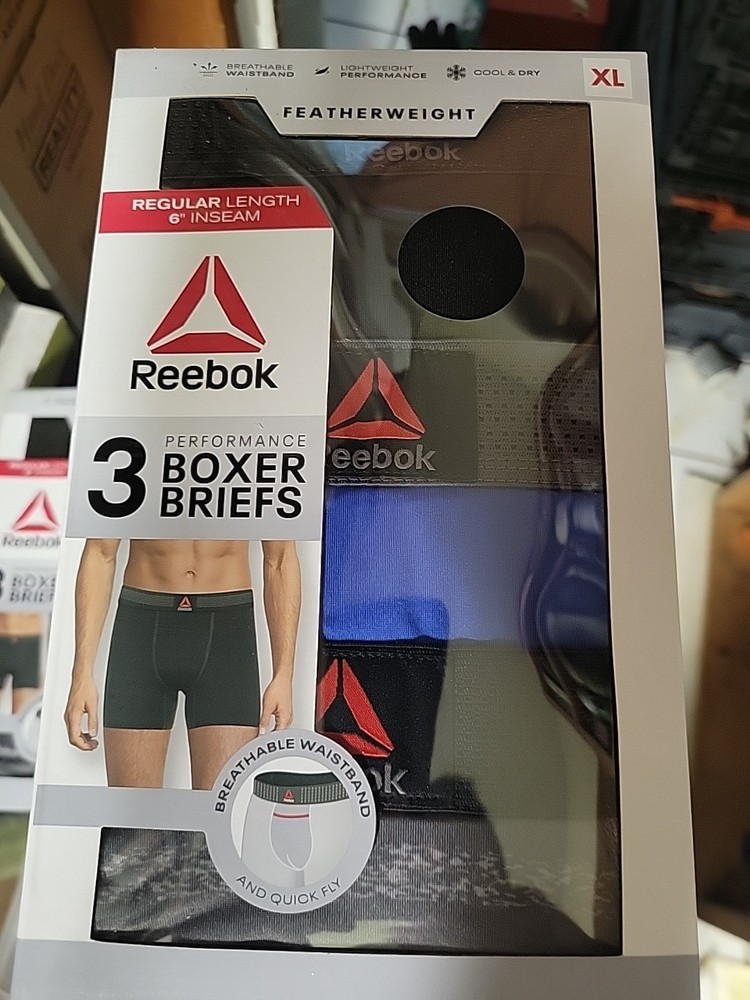 Reebok 3 Pack XL Featherweight Performance Boxer Briefs Performance