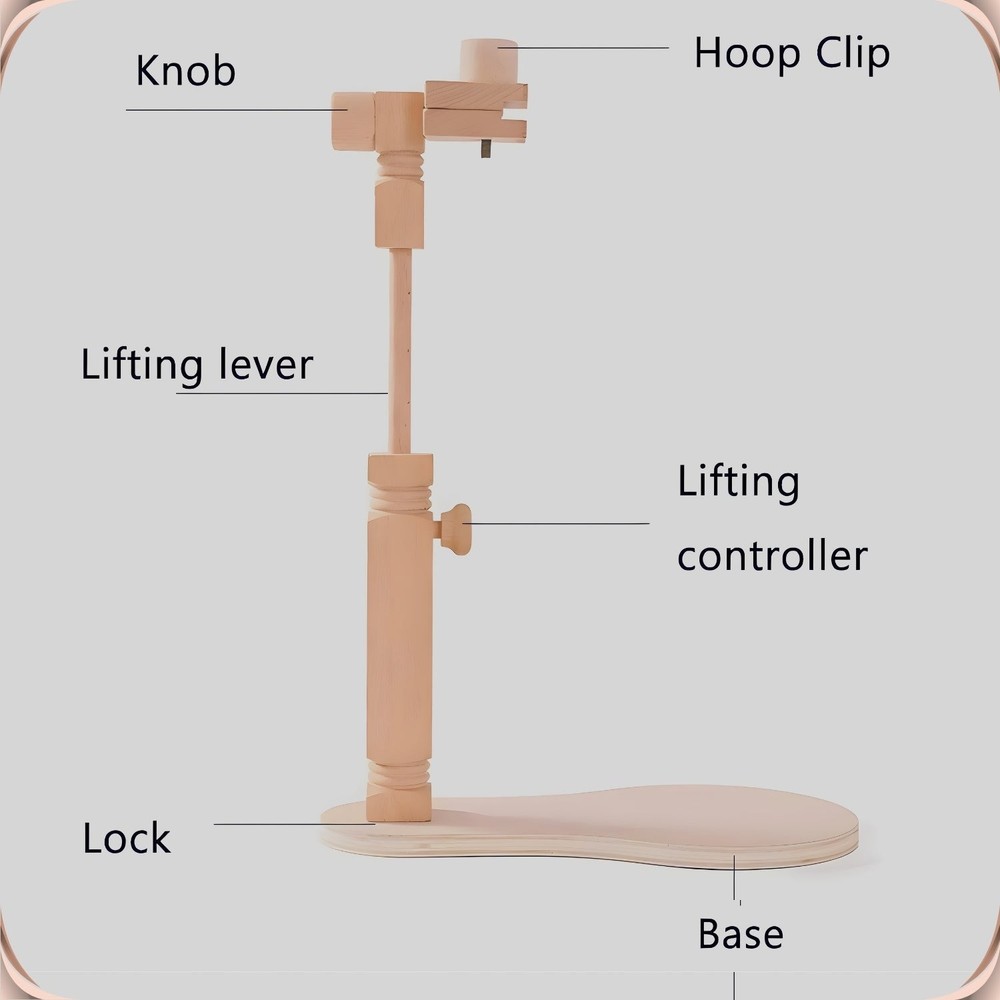 Multi-Angle Embroidery Hoop Holder, Adjustable Height, Beechwood