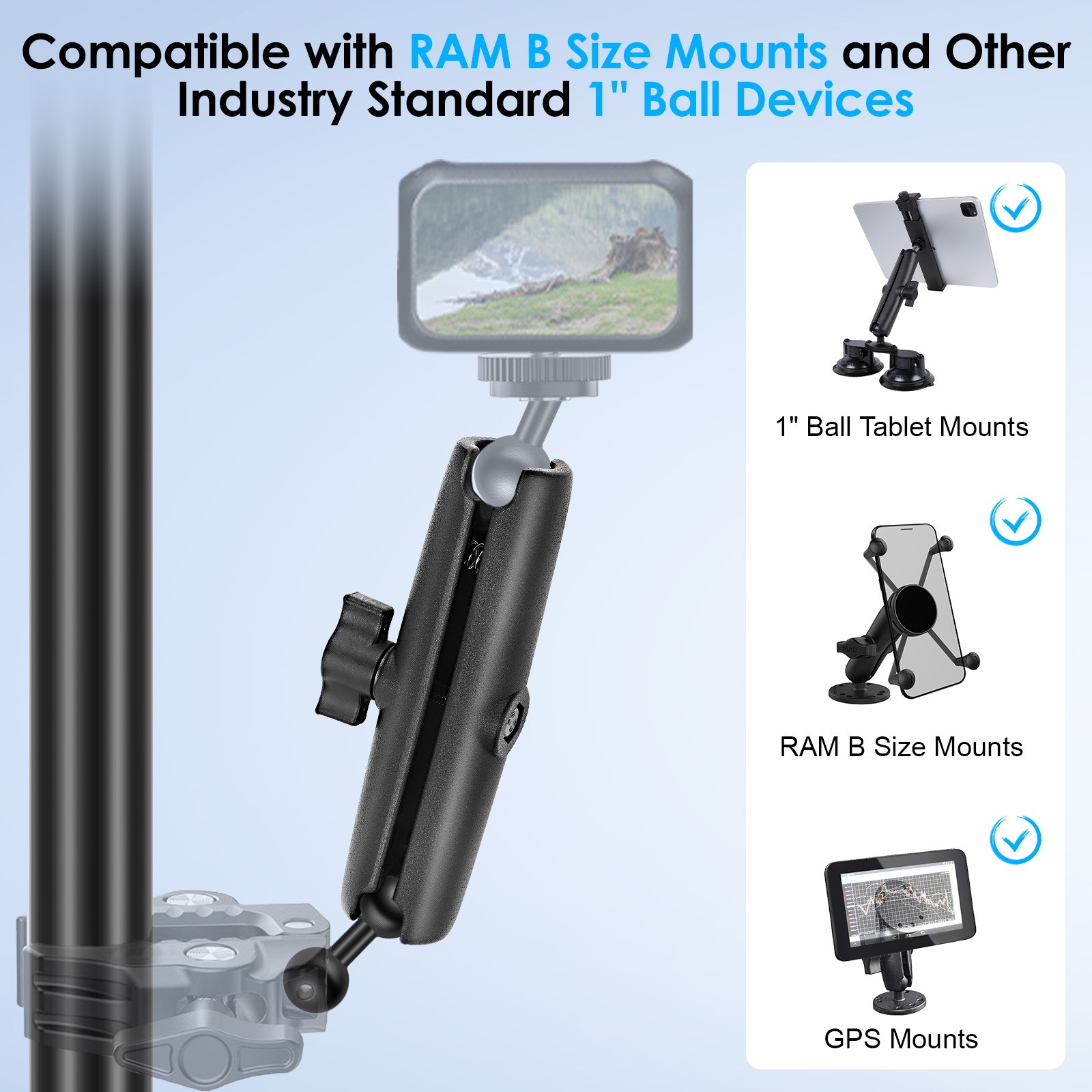 7.48" Double Socket Arm Extension 1" Ball for RAM B Size Mounts 360° Rotatable