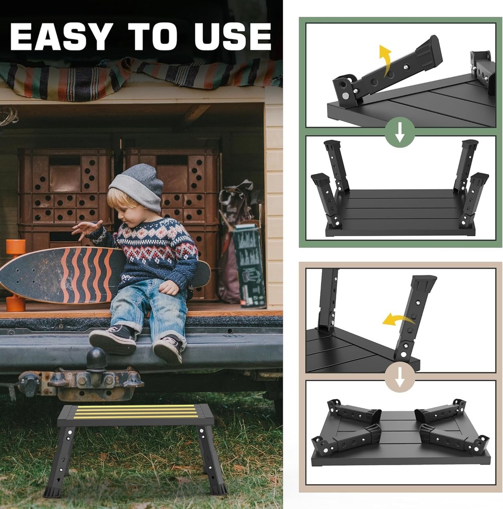 Adjustable Height Aluminum RV Step Stable Foldable Platform Step Stool Supports