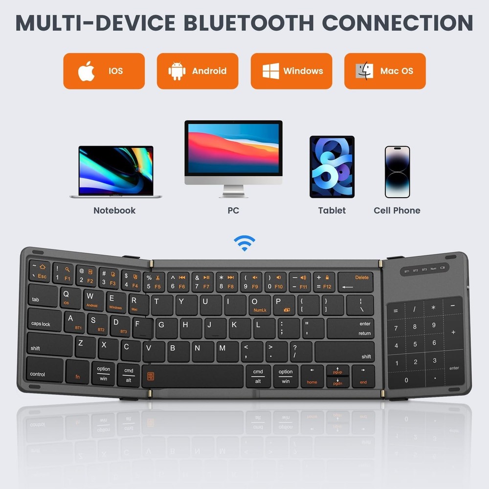 Foldable Bluetooth Keyboard, Portable Full Size Folding Keyboard with Touchpa...