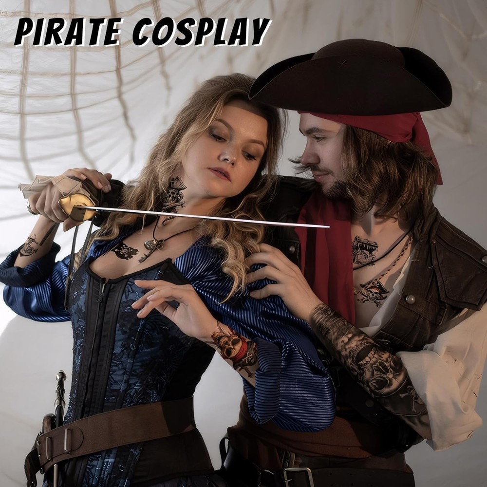 77 Sheets Pirate Temporary Tattoos Adult,Captain Anchor Compass
