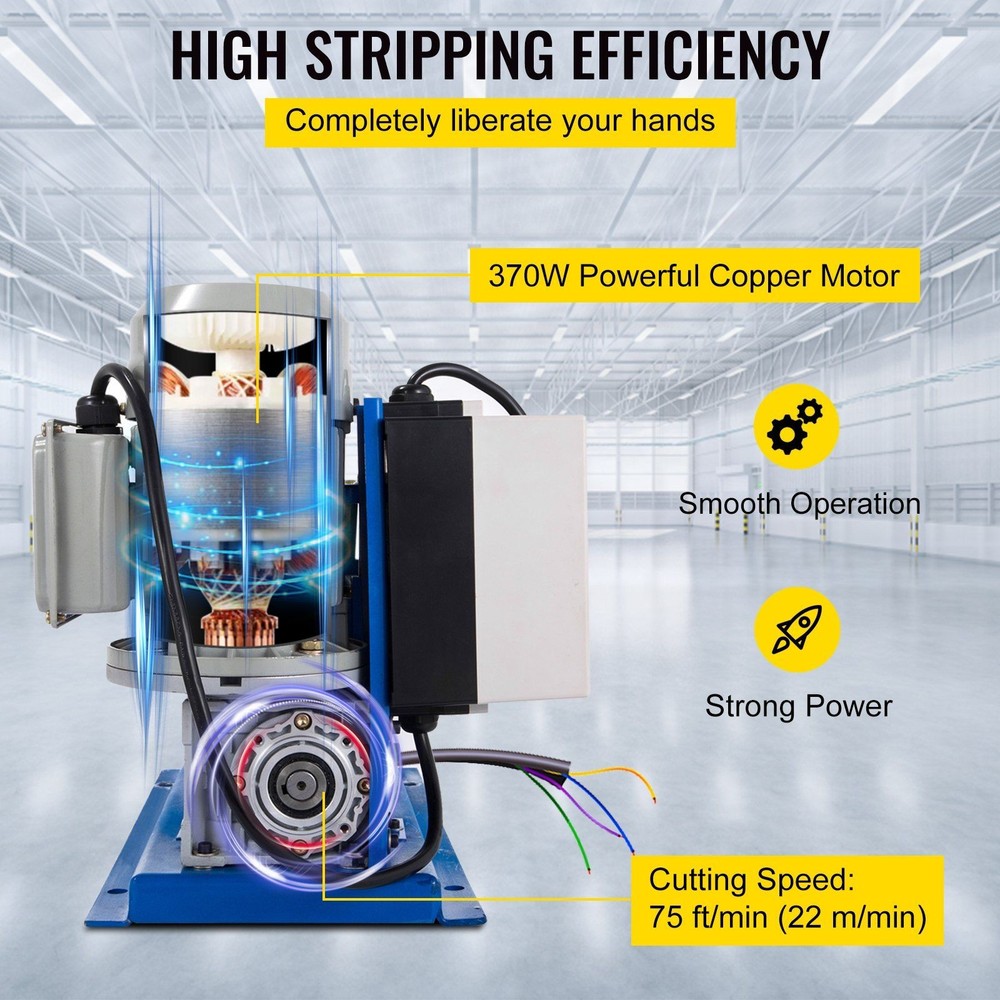 Robust 11-Channel Wire Stripper 370W 1" OD Range 75ft/min